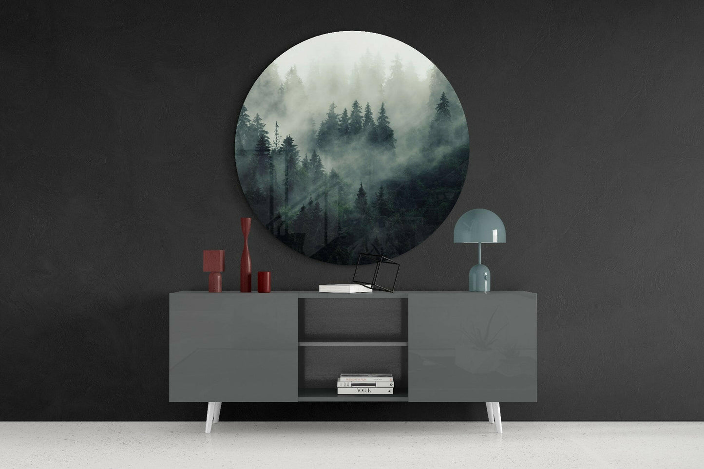Misty Evergreen Forest – Glass Wall Art