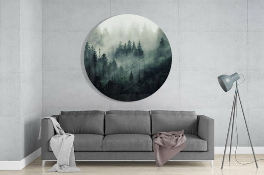 Misty Evergreen Forest – Glass Wall Art