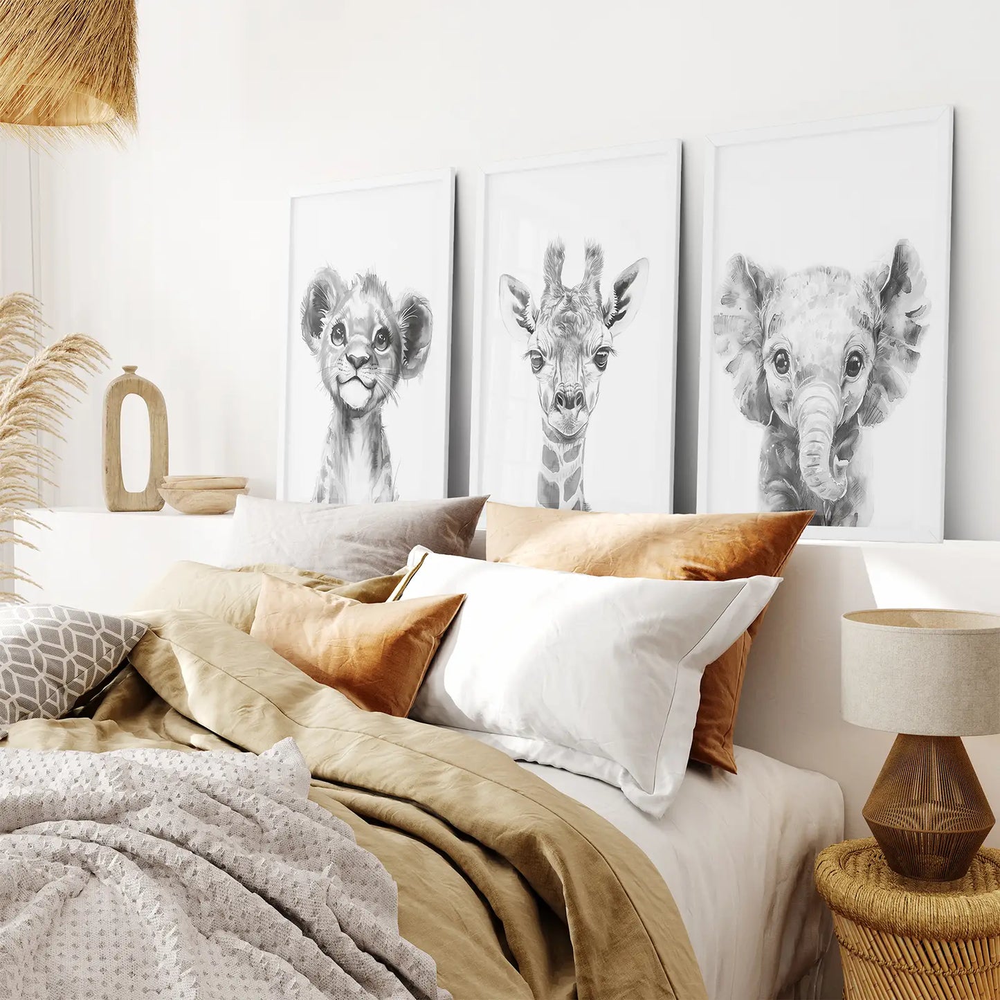 Little Safari Portraits – Black & White Nursery Art Set (3 Prints)
