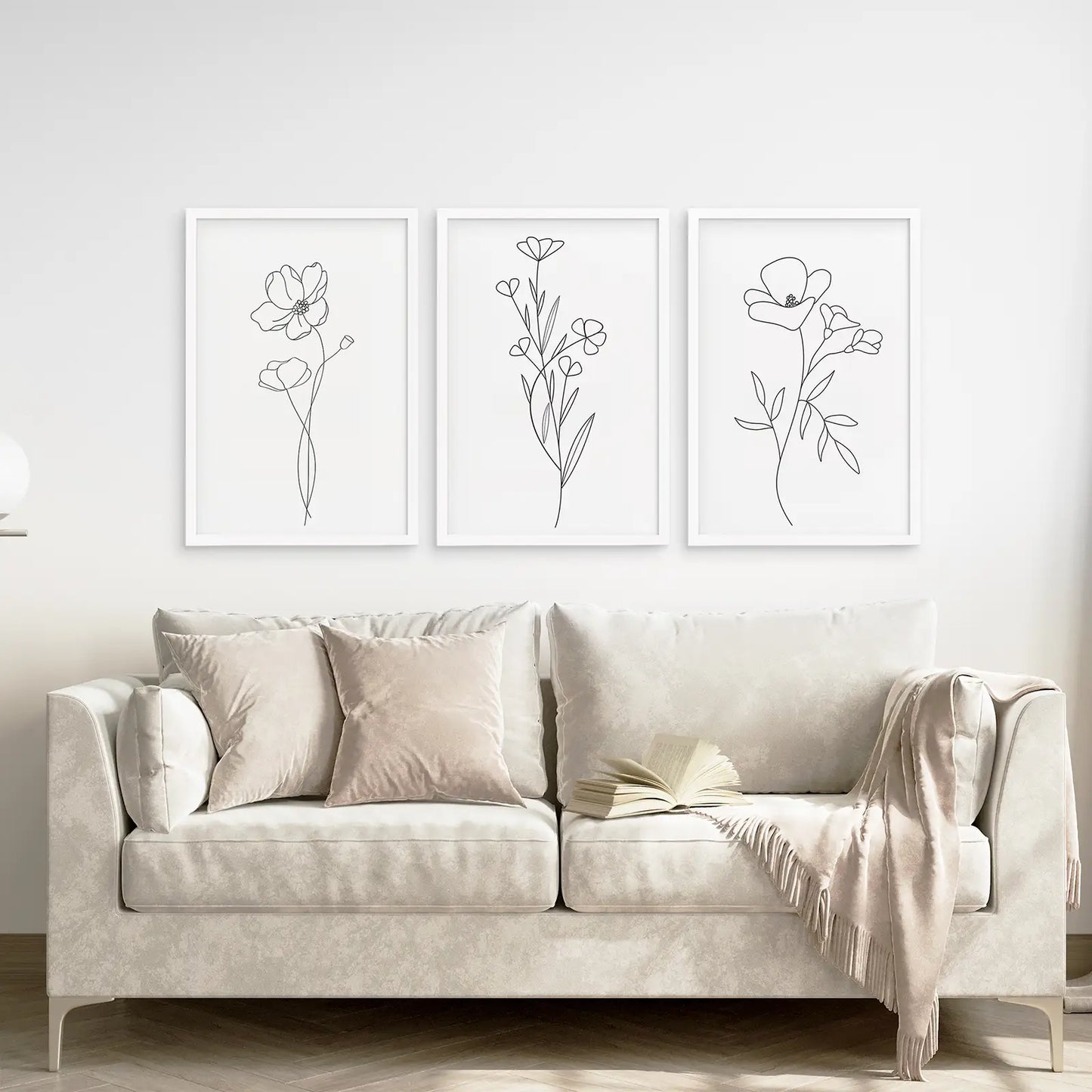 Wildflower Line Art Wall Art Set — 3 Piece Minimal Botanical Prints