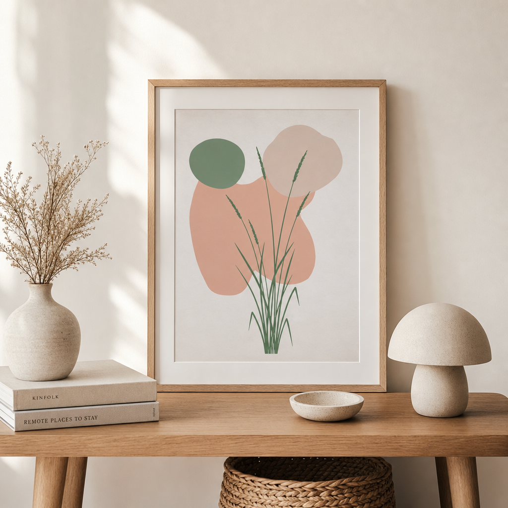 Soft Meadow — Minimal Botanical Abstract Art Print (4:5 Ratio Digital Download)