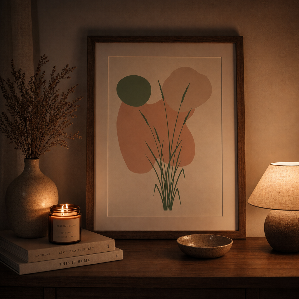 Soft Meadow — Minimal Botanical Abstract Art Print (4:5 Ratio Digital Download)