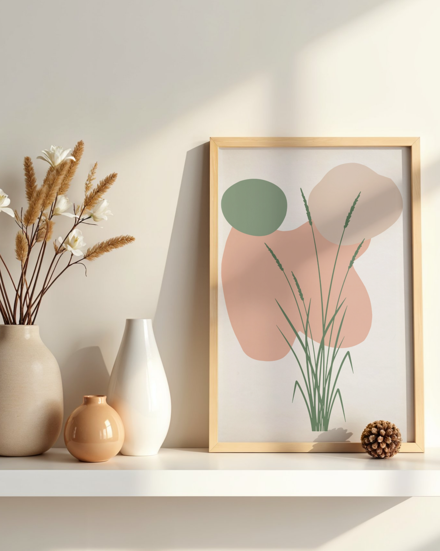Soft Meadow — Minimal Botanical Abstract Art Print (4:5 Ratio Digital Download)