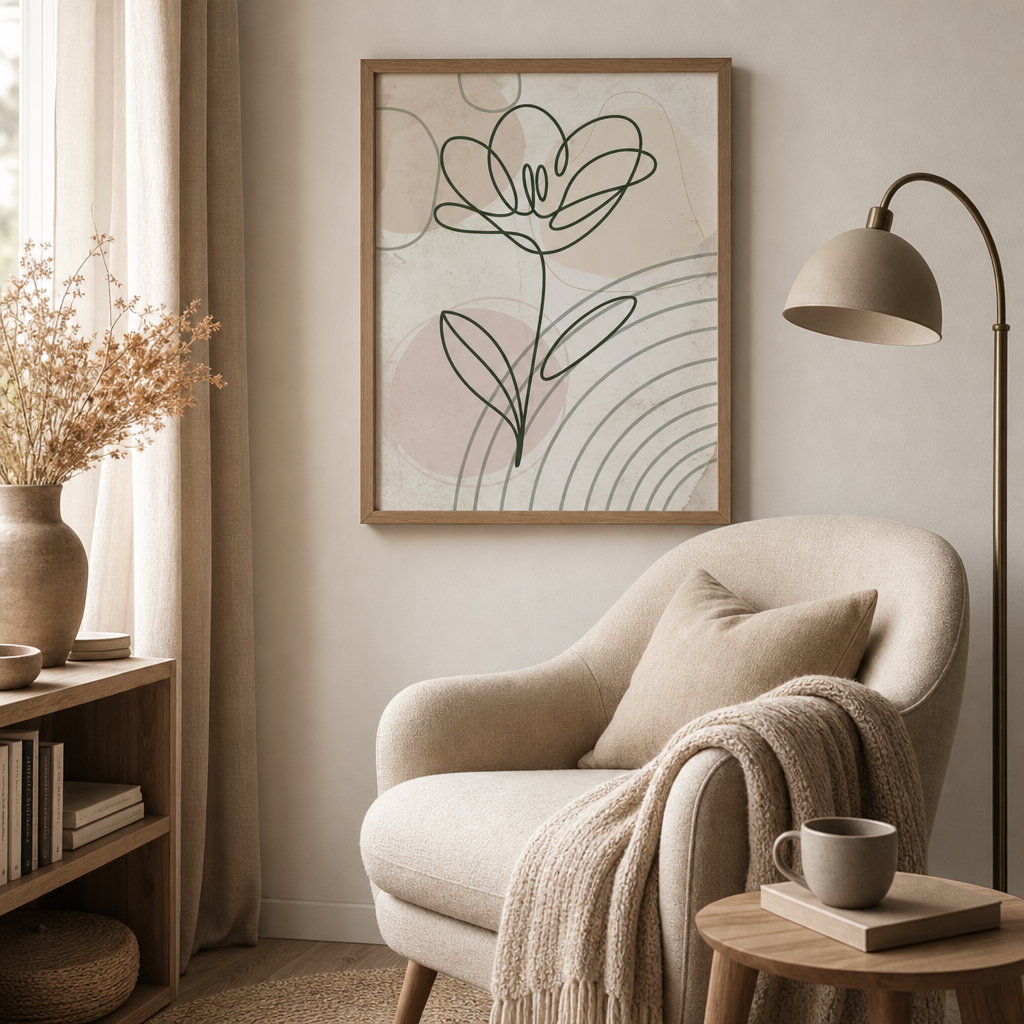 Softly Rooted — Minimalist Botanical Line Art Print (4:5 Ratio Digital Download)