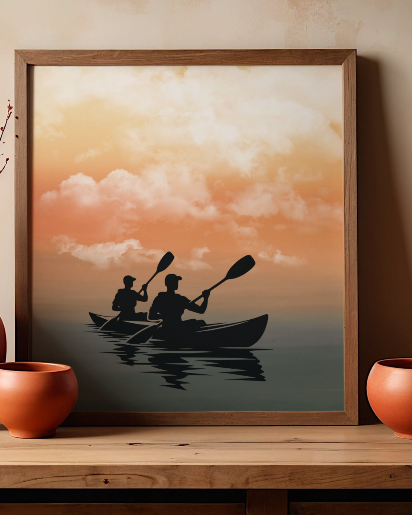 Sunset Passage — Warm Minimalist Kayak Sunset Print (4:5 Ratio Digital Download)