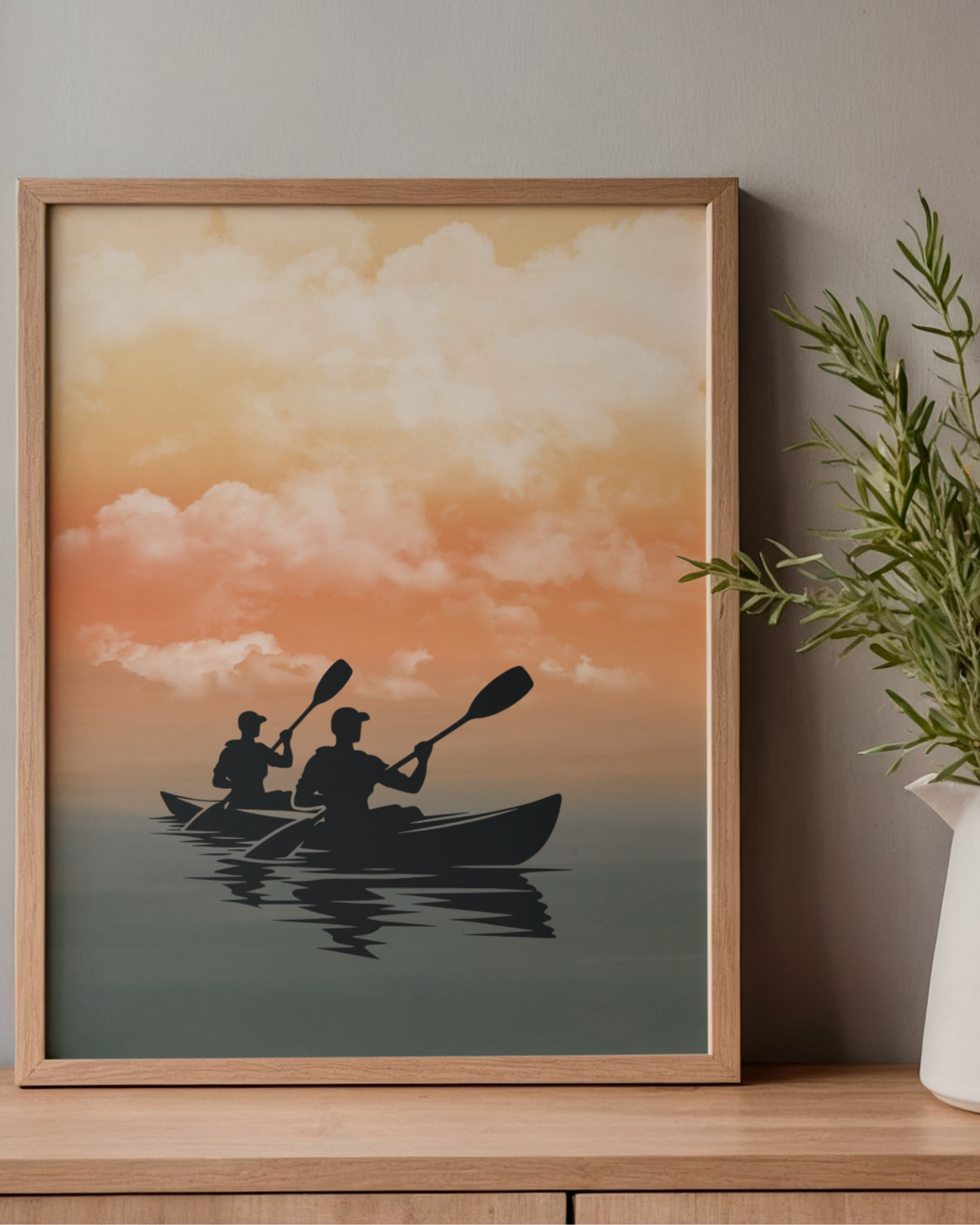 Sunset Passage — Warm Minimalist Kayak Sunset Print (4:5 Ratio Digital Download)