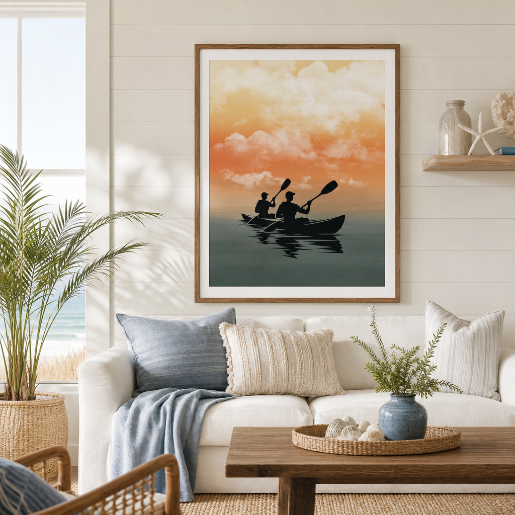 Sunset Passage — Warm Minimalist Kayak Sunset Print (4:5 Ratio Digital Download)