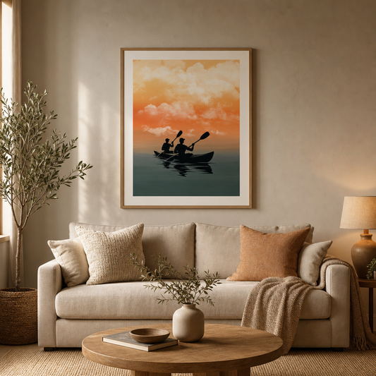 Sunset Passage — Warm Minimalist Kayak Sunset Print (4:5 Ratio Digital Download)