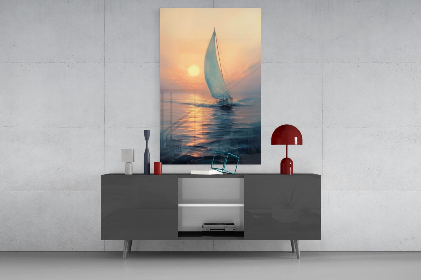 Sunset Sailboat – Glass Wall Art