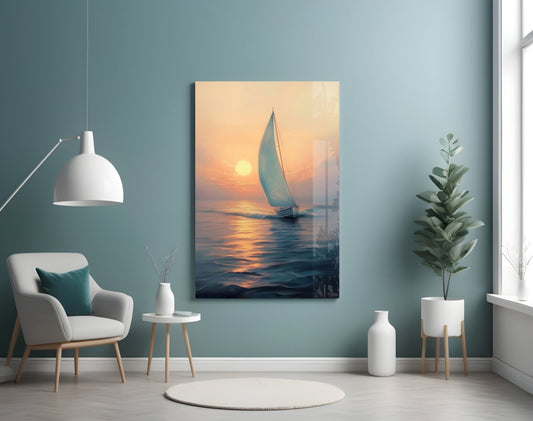 Sunset Sailboat – Glass Wall Art