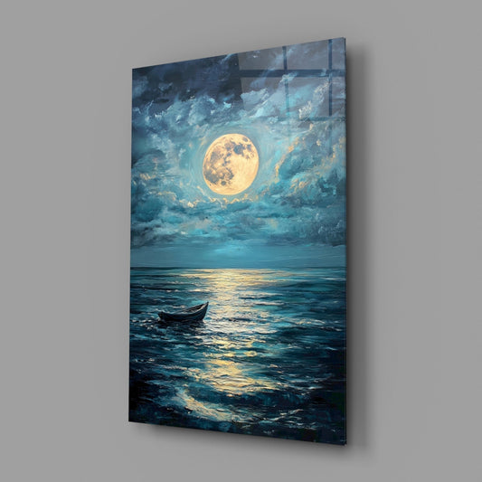 Boat in the Full Moon- Glass Wall Art