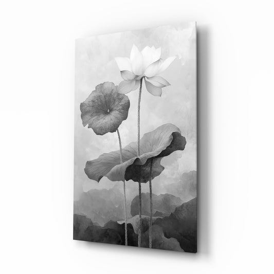 Lotus Stillness – Monochrome Botanical Glass Wall Art