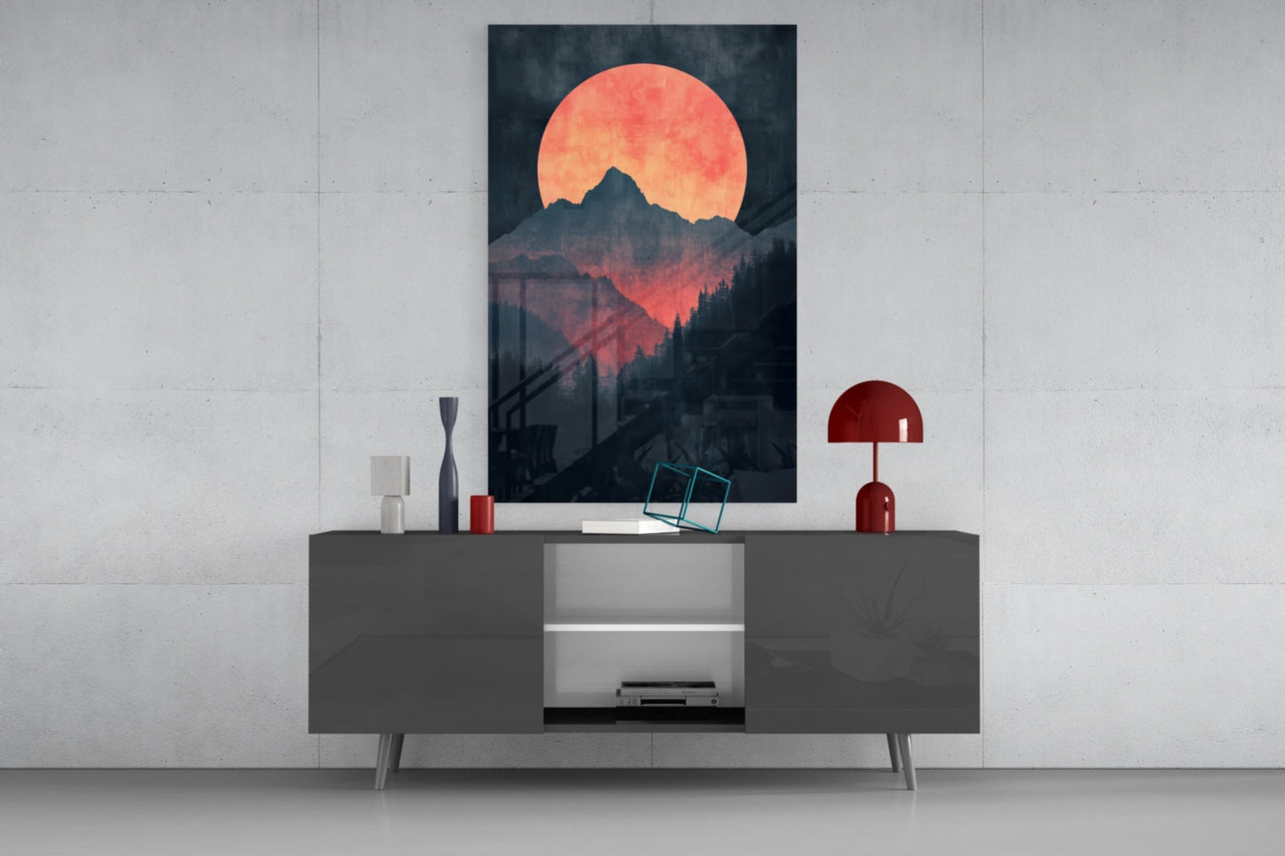 Red Moon Rising – Glass Wall Art