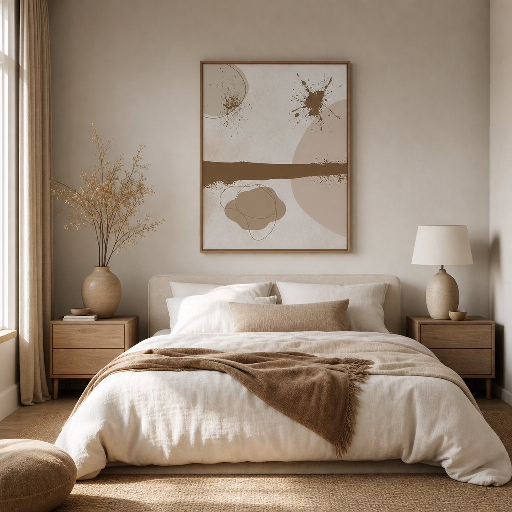 Terracotta Horizon — Warm Neutral Abstract Ink‑Stroke Wall Art (4:5 Ratio Digital Download)