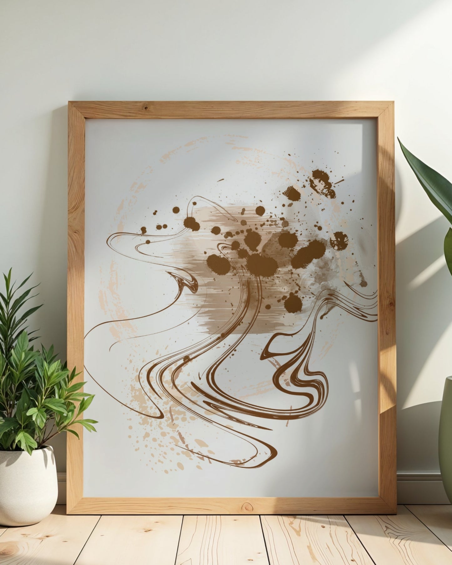 Terracotta Drift — Neutral Abstract Ink‑Stroke Wall Art (4:5 Ratio Digital Download)