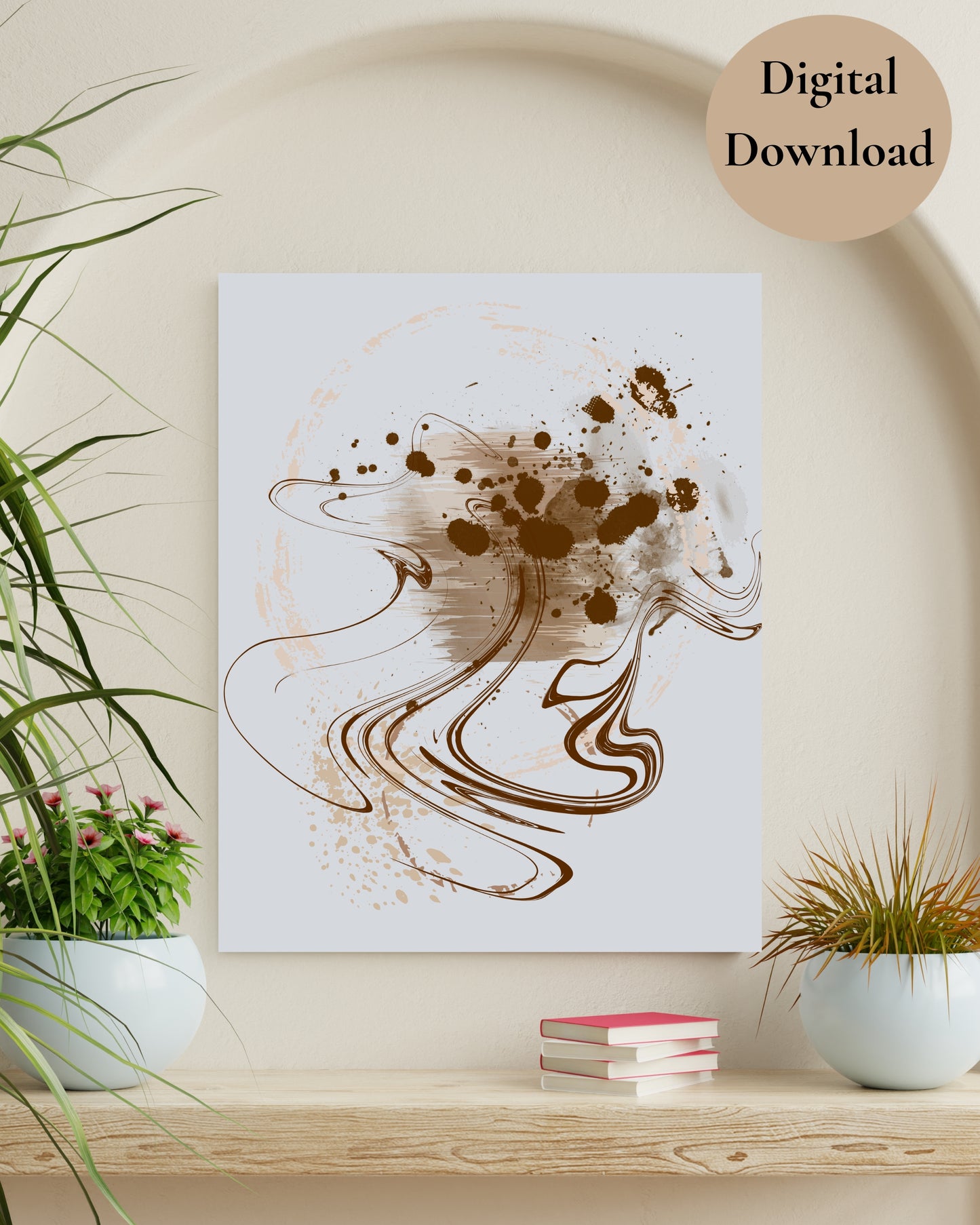 Terracotta Drift — Neutral Abstract Ink‑Stroke Wall Art (4:5 Ratio Digital Download)