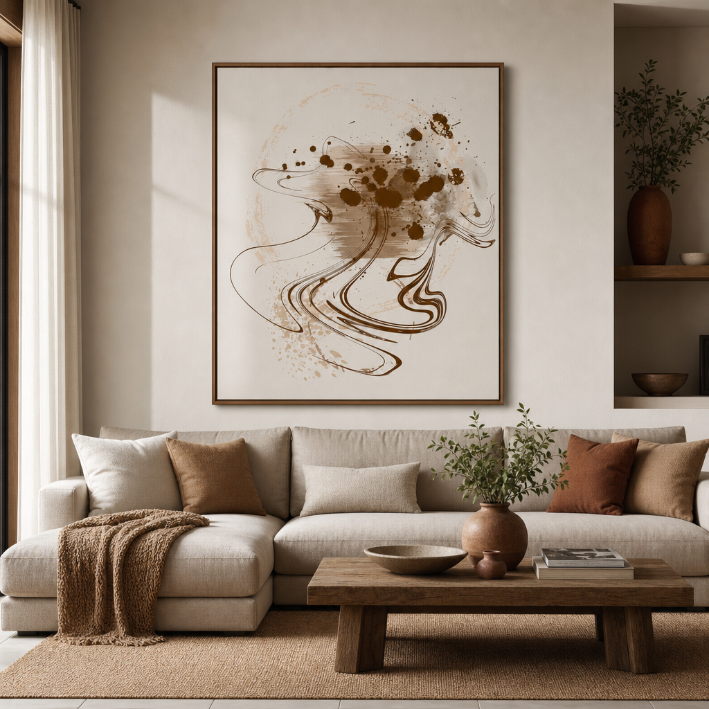 Terracotta Drift — Neutral Abstract Ink‑Stroke Wall Art (4:5 Ratio Digital Download)