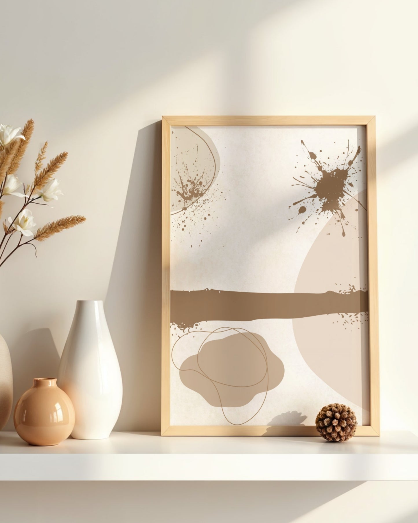 Terracotta Horizon — Warm Neutral Abstract Ink‑Stroke Wall Art (4:5 Ratio Digital Download)
