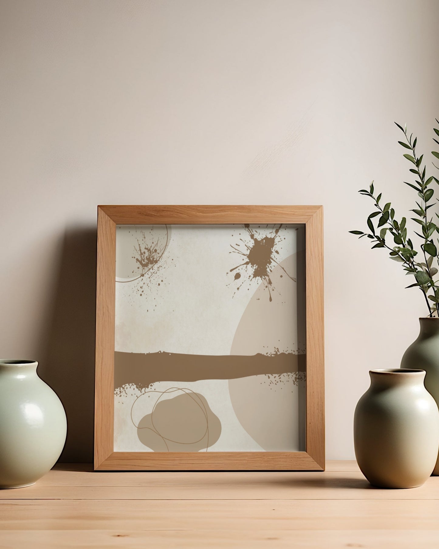 Terracotta Horizon — Warm Neutral Abstract Ink‑Stroke Wall Art (4:5 Ratio Digital Download)