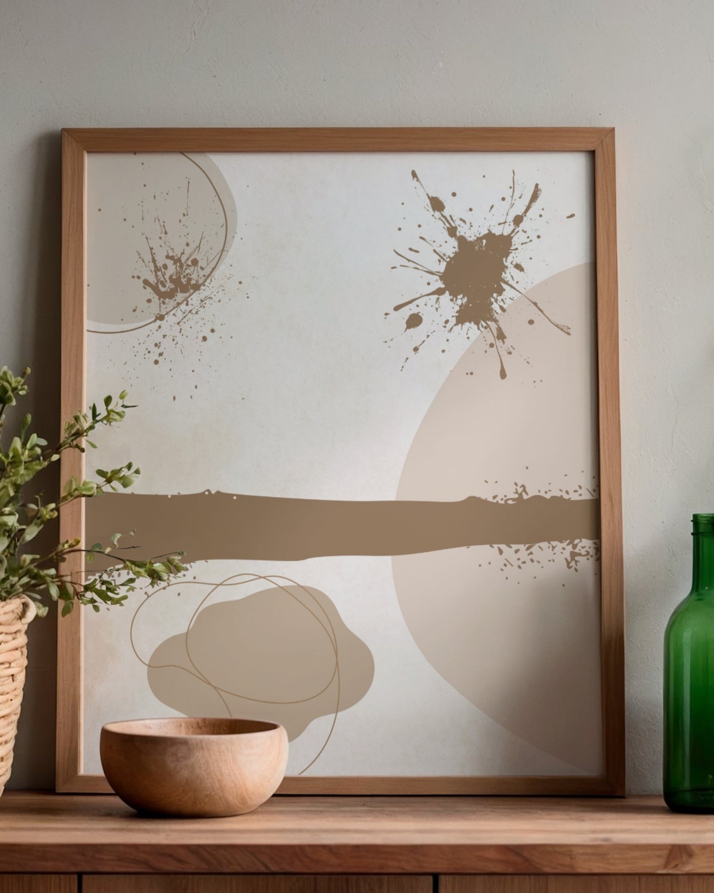 Terracotta Horizon — Warm Neutral Abstract Ink‑Stroke Wall Art (4:5 Ratio Digital Download)