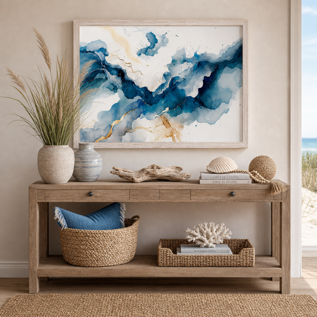 Tideglass Flow — Serene Coastal Abstract Wall Art (4:5 Ratio Digital Download)