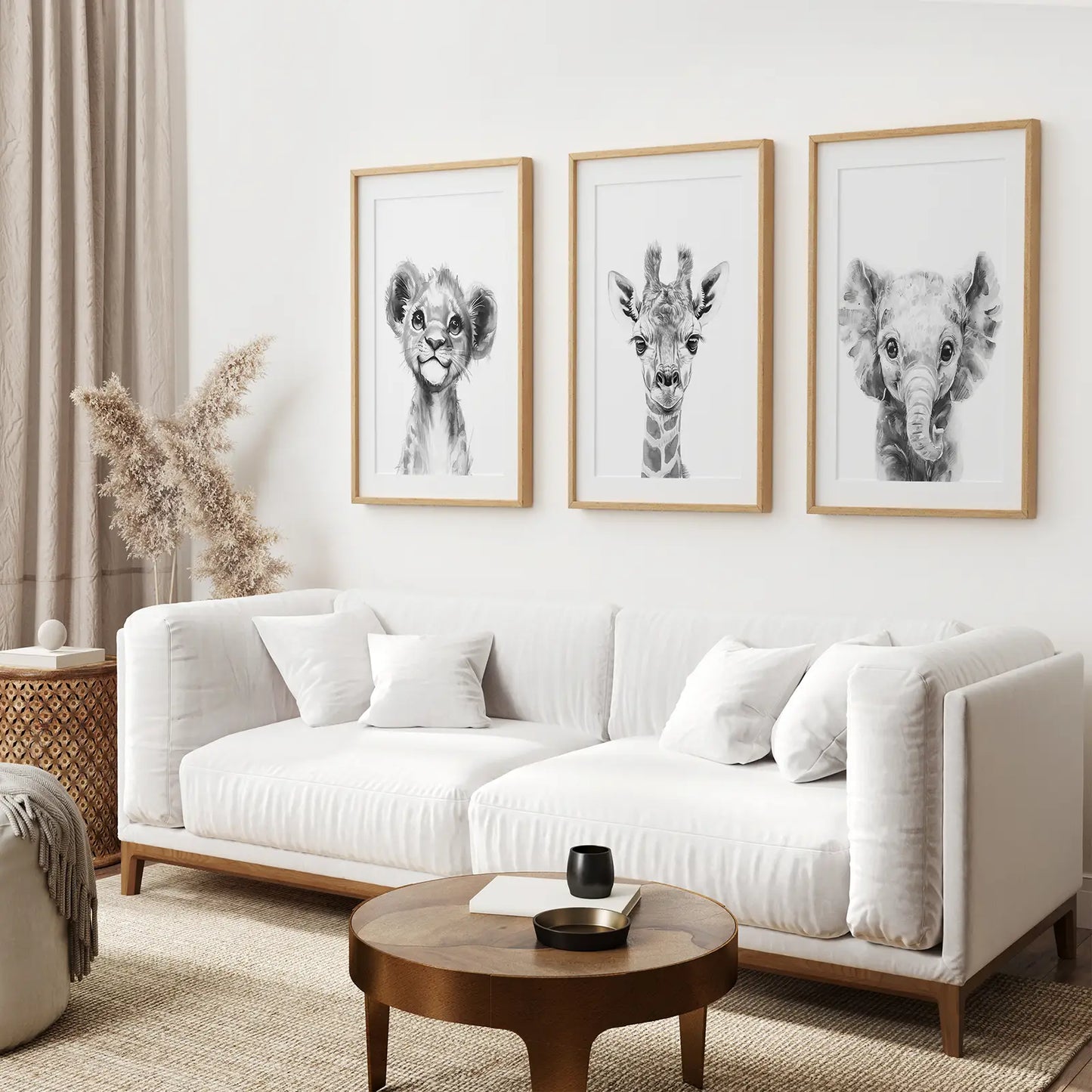 Little Safari Portraits – Black & White Nursery Art Set (3 Prints)