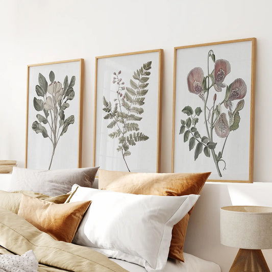Floral Plant Vintage Decor – Botanical Neutral Art (Set of 3)