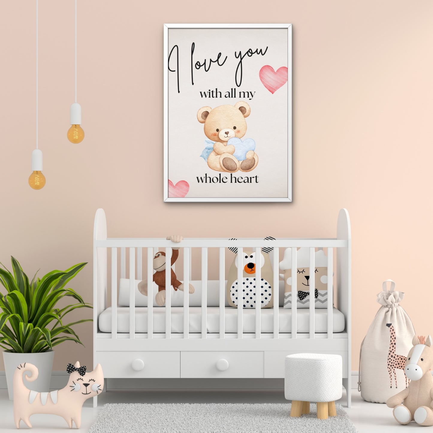 All My Whole Heart — Soft Nursery Teddy Bear Art Print (4:5 Ratio Digital Download)