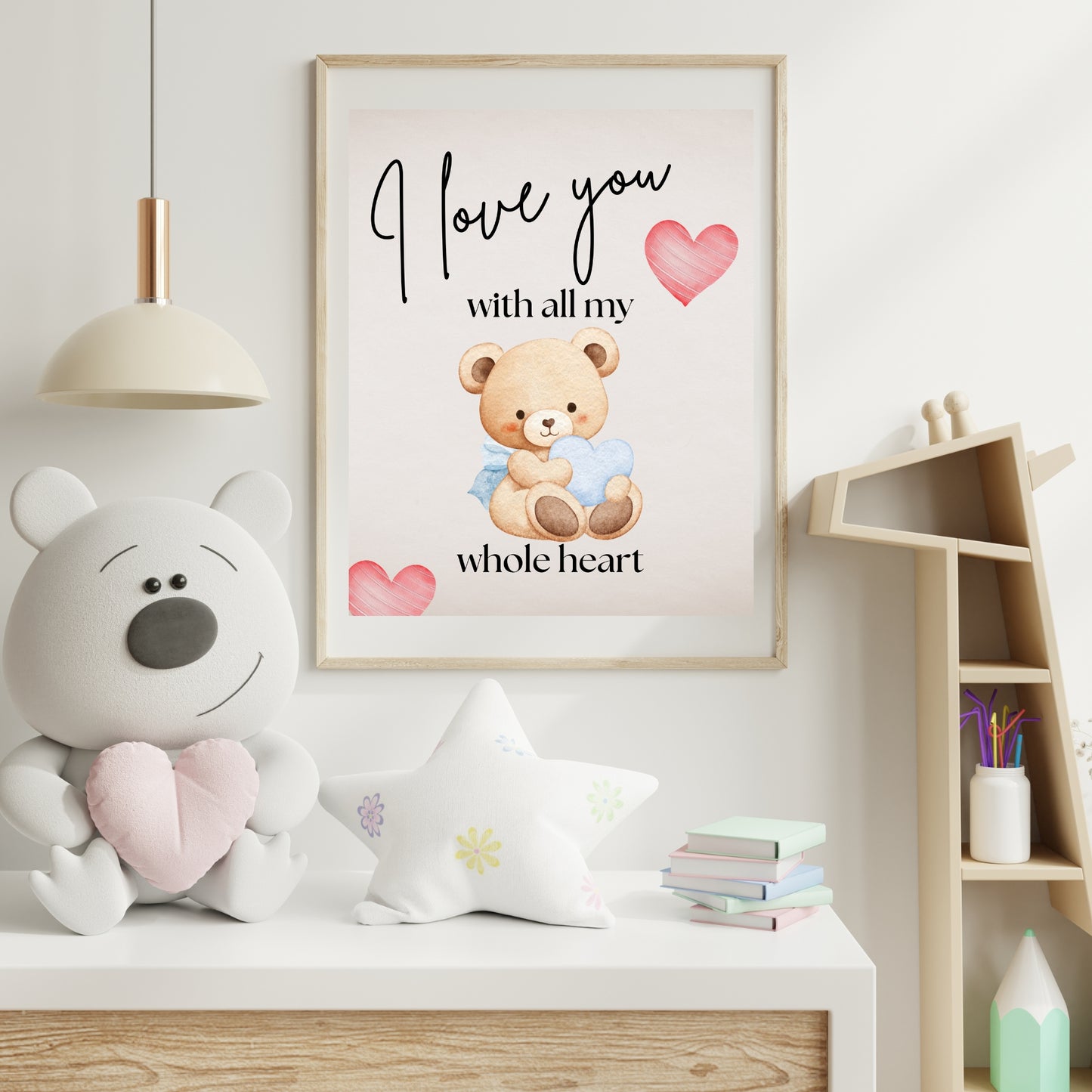 All My Whole Heart — Soft Nursery Teddy Bear Art Print (4:5 Ratio Digital Download)
