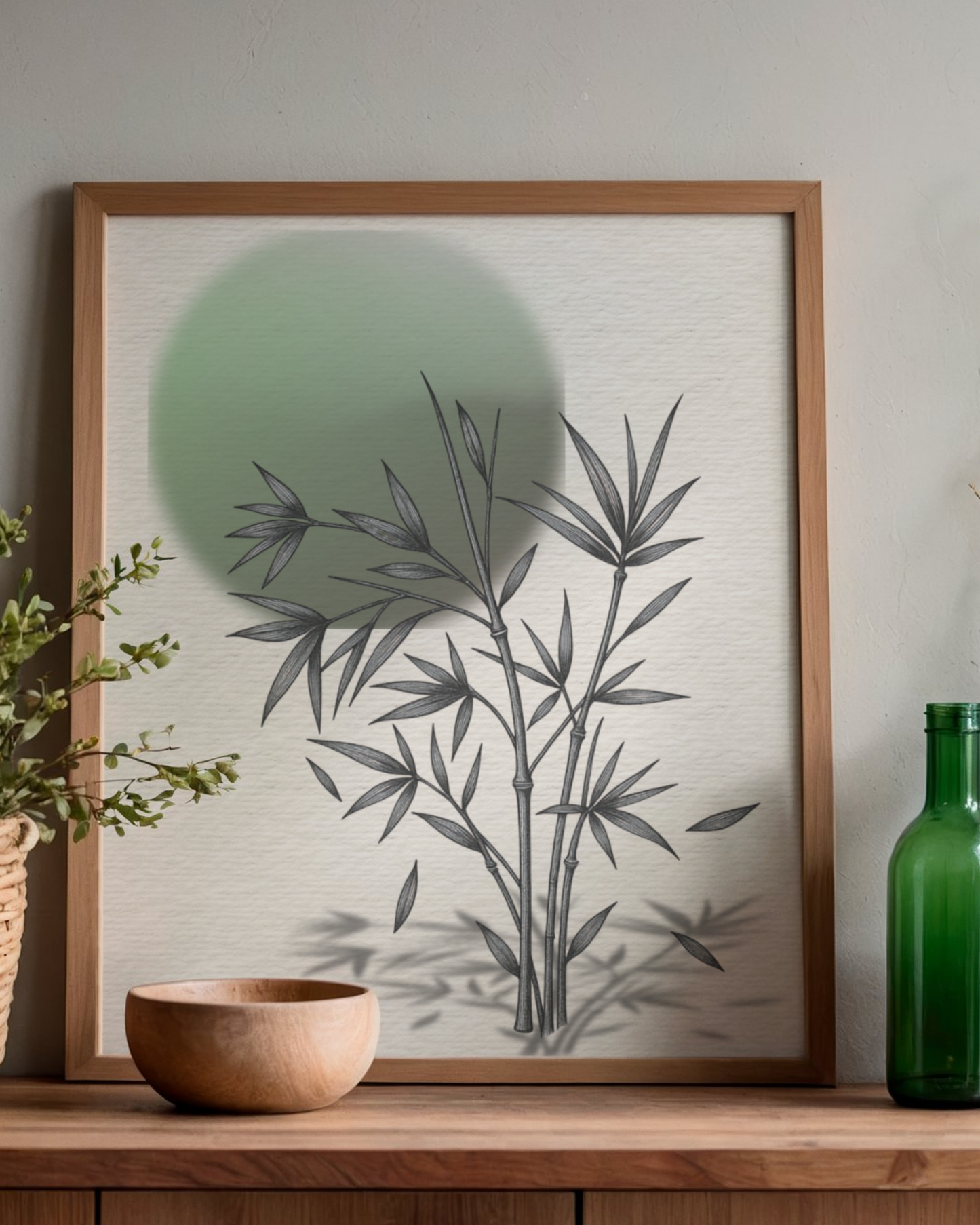 Verdant Whisper — Japandi Bamboo Line Art Print (4:5 Ratio Digital Download)