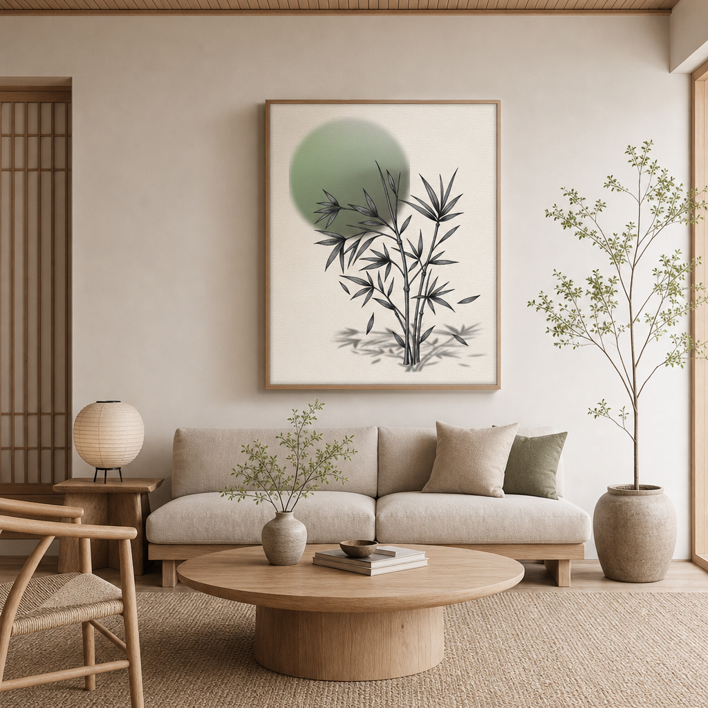Verdant Whisper — Japandi Bamboo Line Art Print (4:5 Ratio Digital Download)
