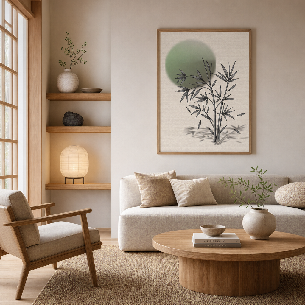 Verdant Whisper — Japandi Bamboo Line Art Print (4:5 Ratio Digital Download)