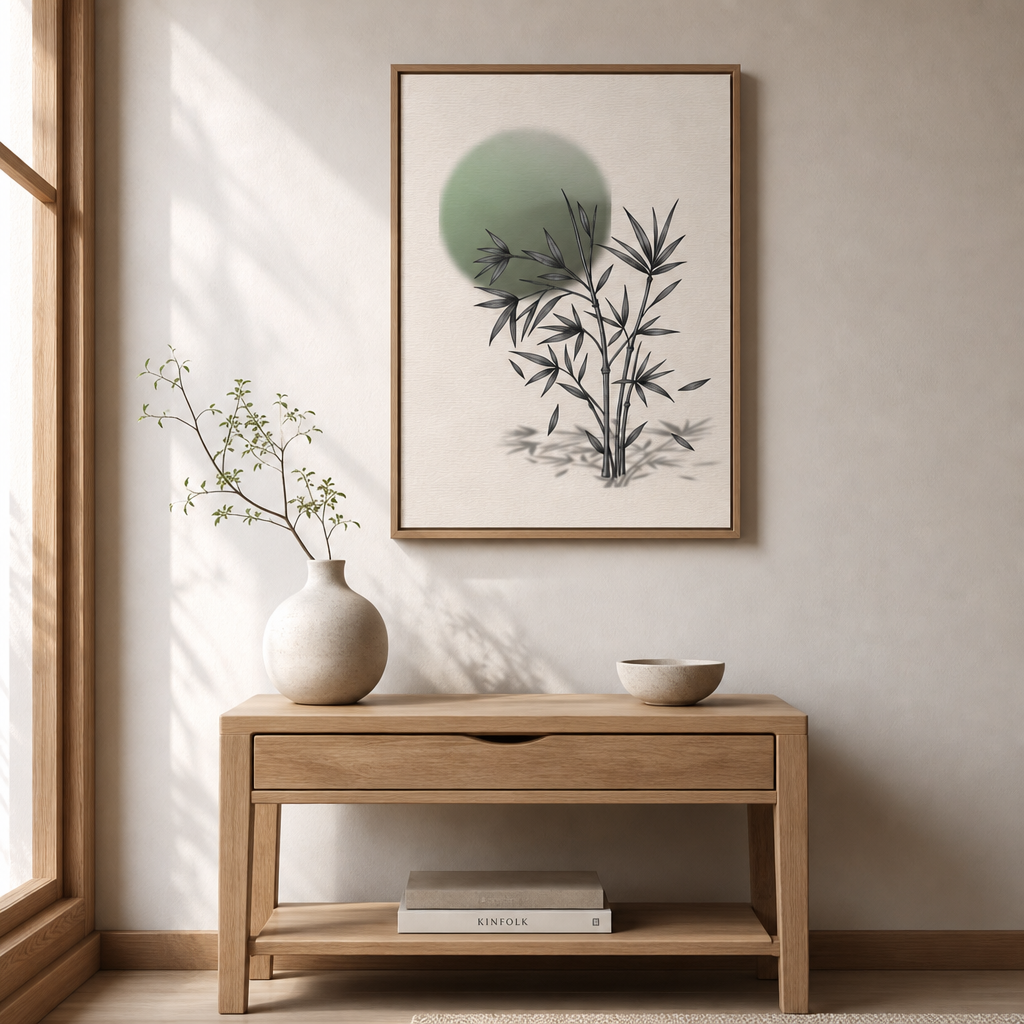Verdant Whisper — Japandi Bamboo Line Art Print (4:5 Ratio Digital Download)