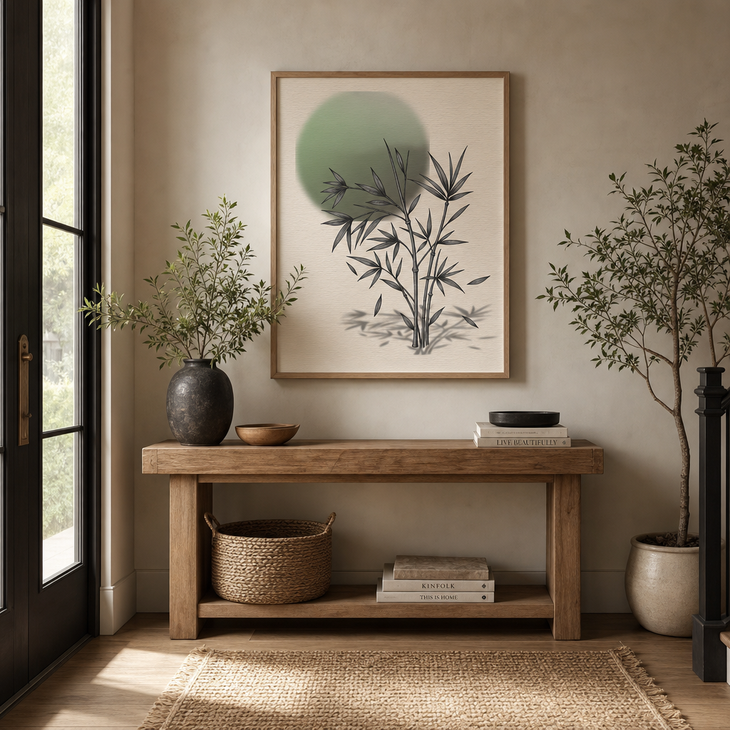 Verdant Whisper — Japandi Bamboo Line Art Print (4:5 Ratio Digital Download)