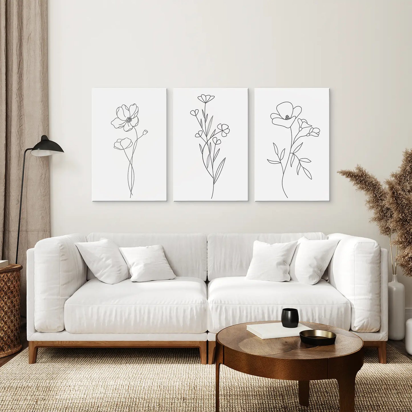 Wildflower Line Art Wall Art Set — 3 Piece Minimal Botanical Prints