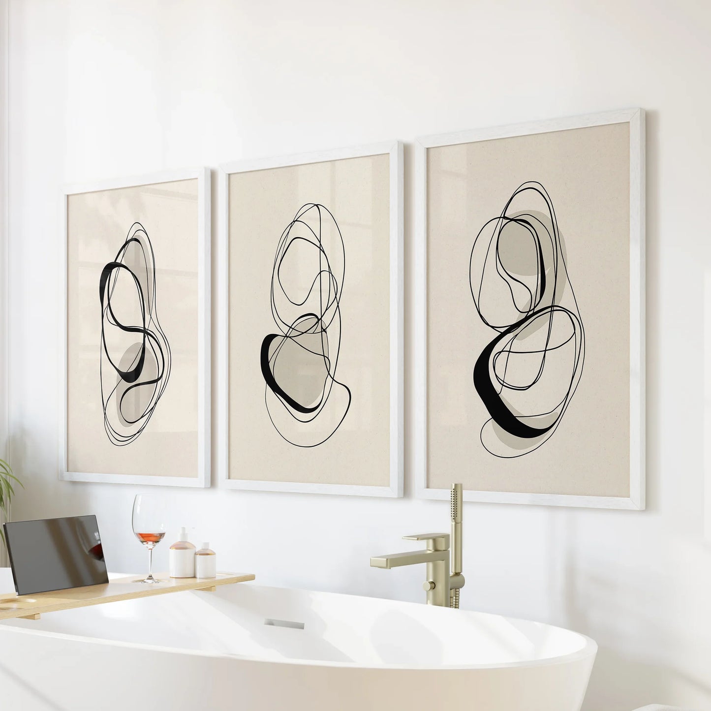 Looped Lines Trio – Minimal Abstract Line Art Set of 3