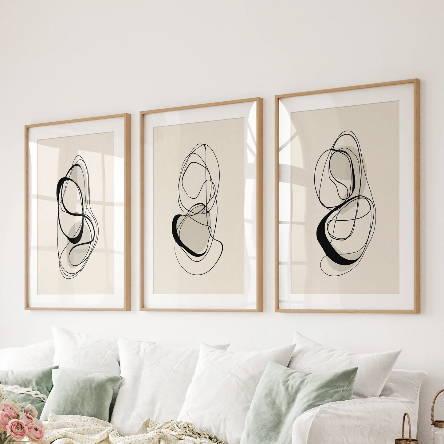 Looped Lines Trio – Minimal Abstract Line Art Set of 3