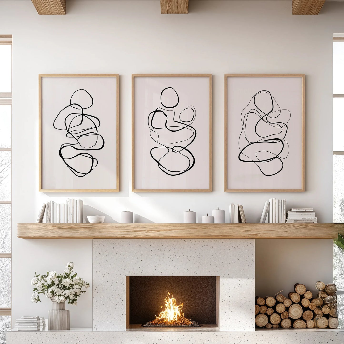 Abstract Line Art Wall Art Set of 3 – Minimalist Figure Drawings