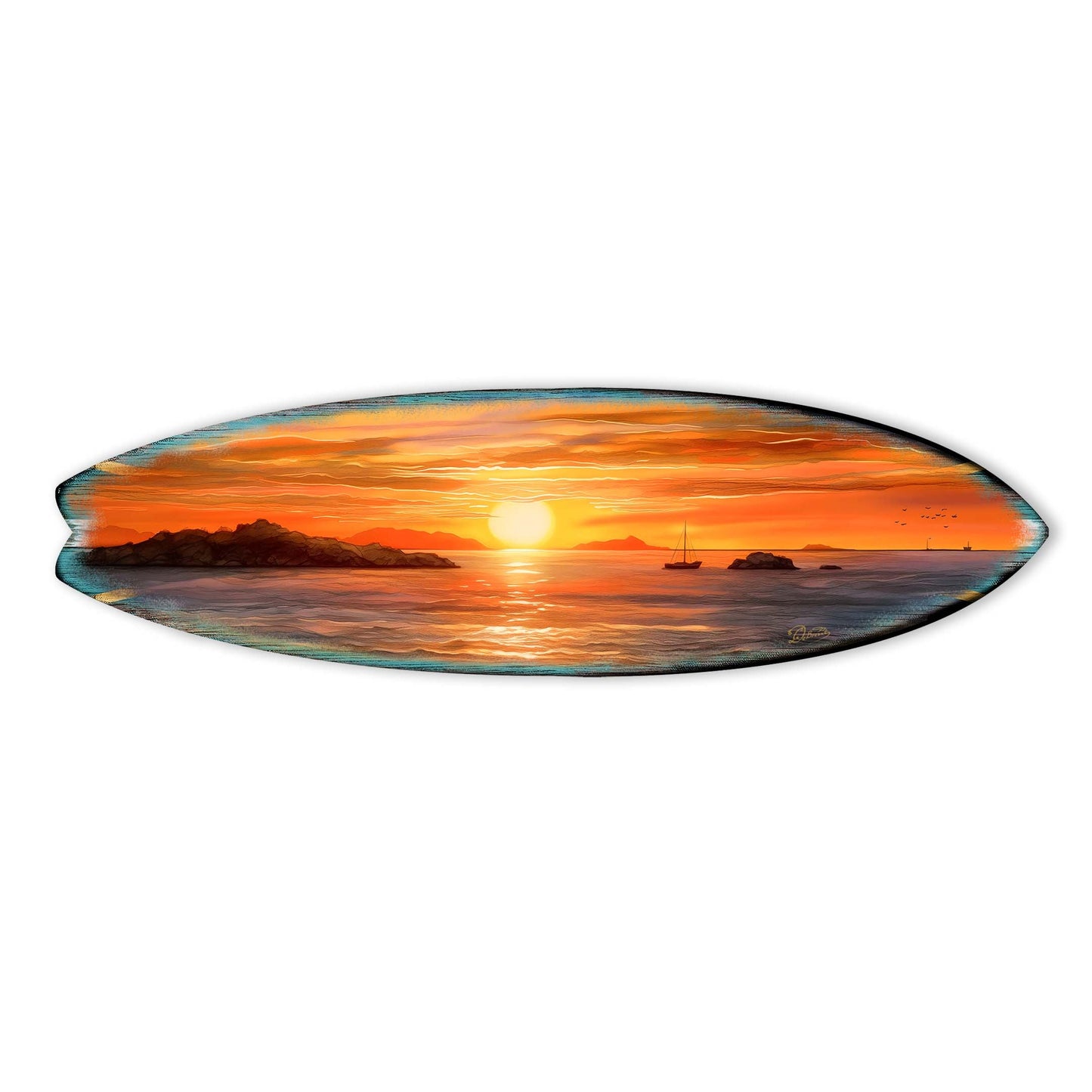 Sunset Voyage – Coastal Surfboard Wooden Wall Art