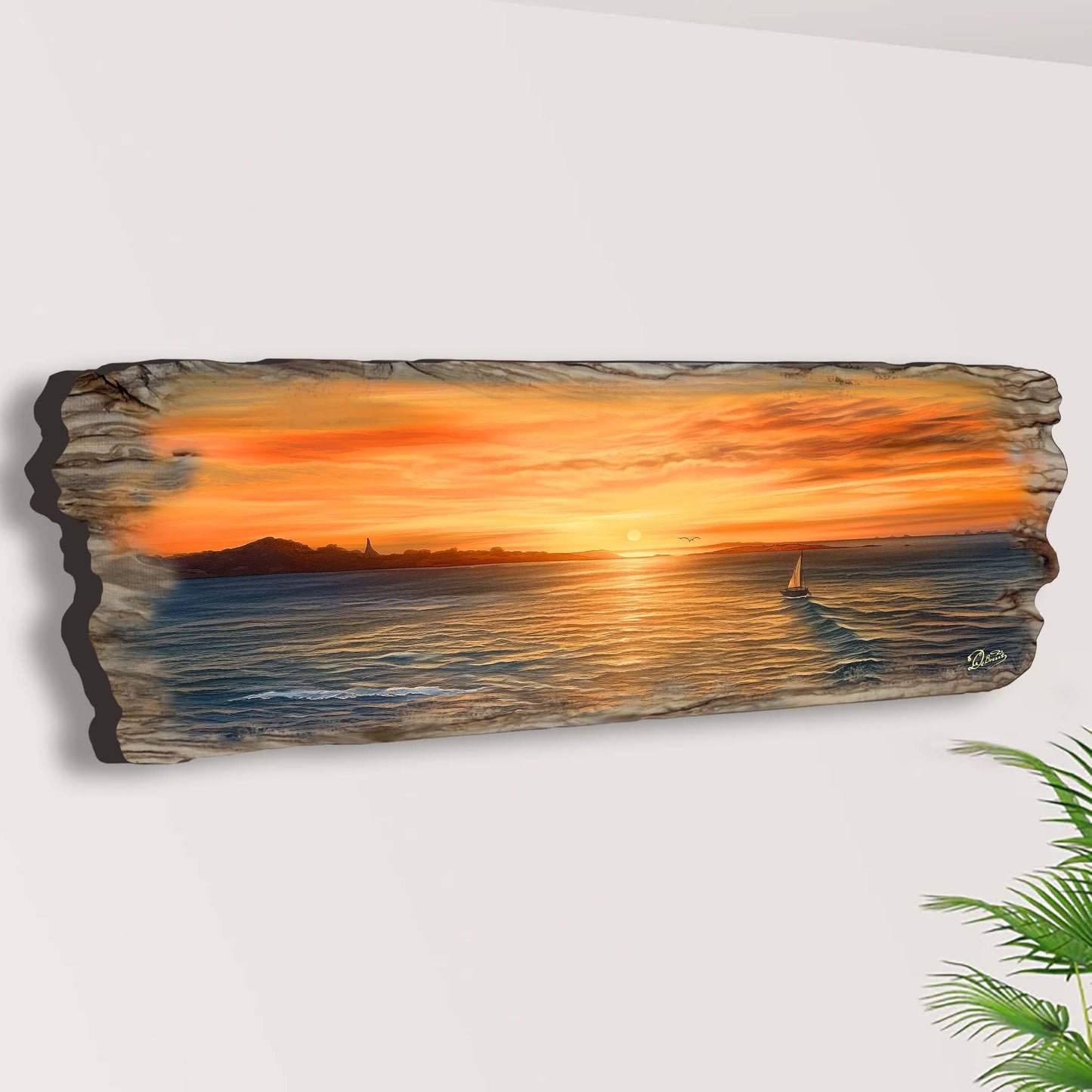 Ocean Sunset Seascape – Handcrafted Wooden Coastal Wall Art