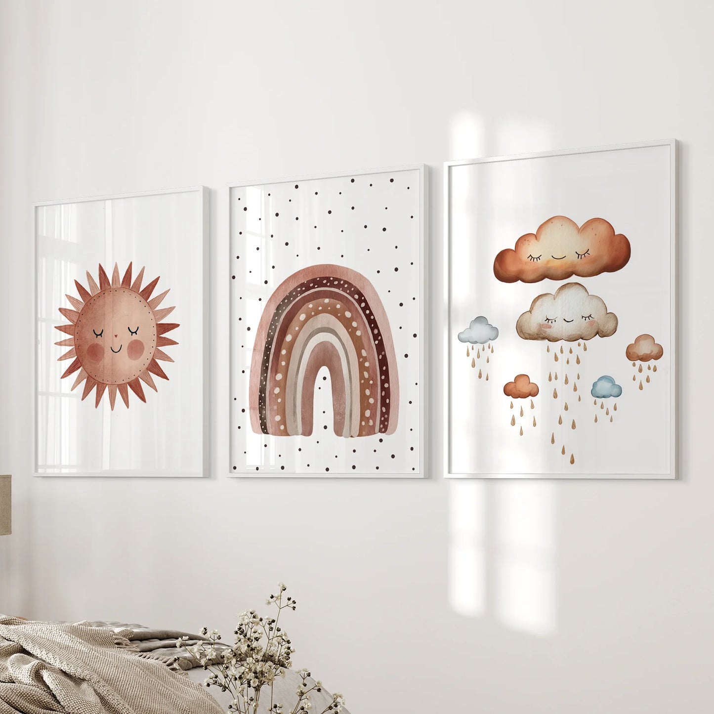 Minimalist Baby Room Wall Art Set of 3 – Earthy Rainbow Theme