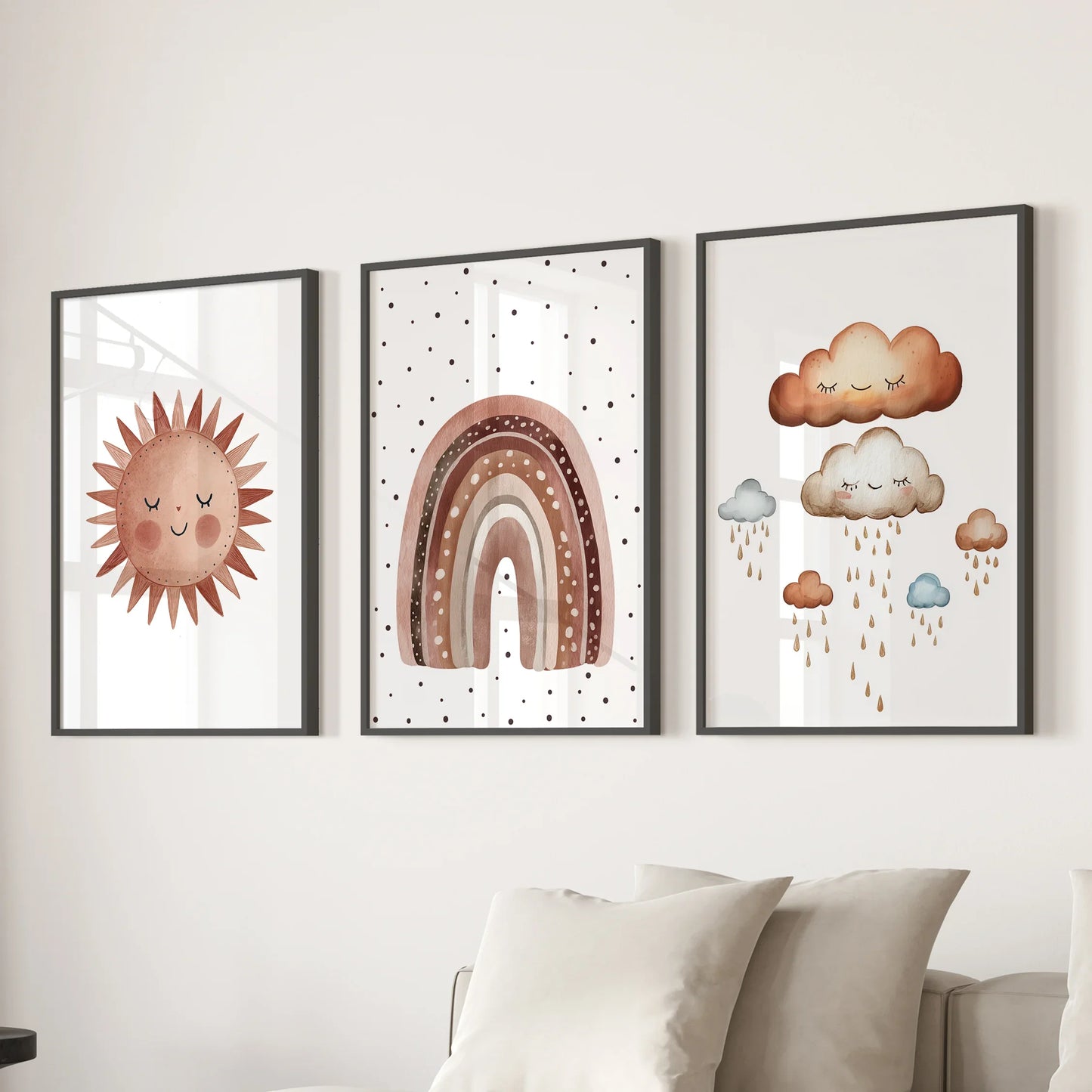 Minimalist Baby Room Wall Art Set of 3 – Earthy Rainbow Theme