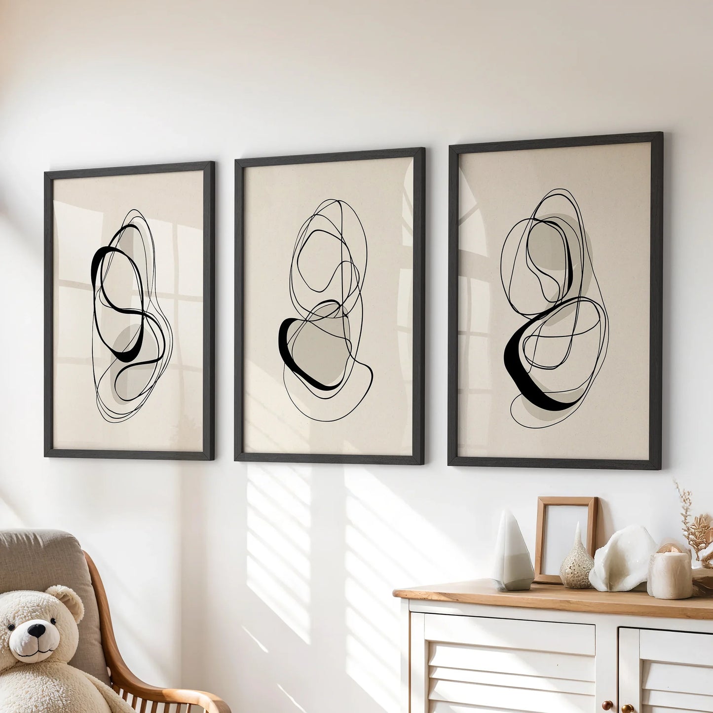 Looped Lines Trio – Minimal Abstract Line Art Set of 3