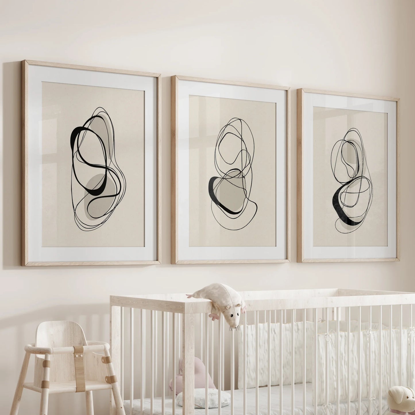 Looped Lines Trio – Minimal Abstract Line Art Set of 3