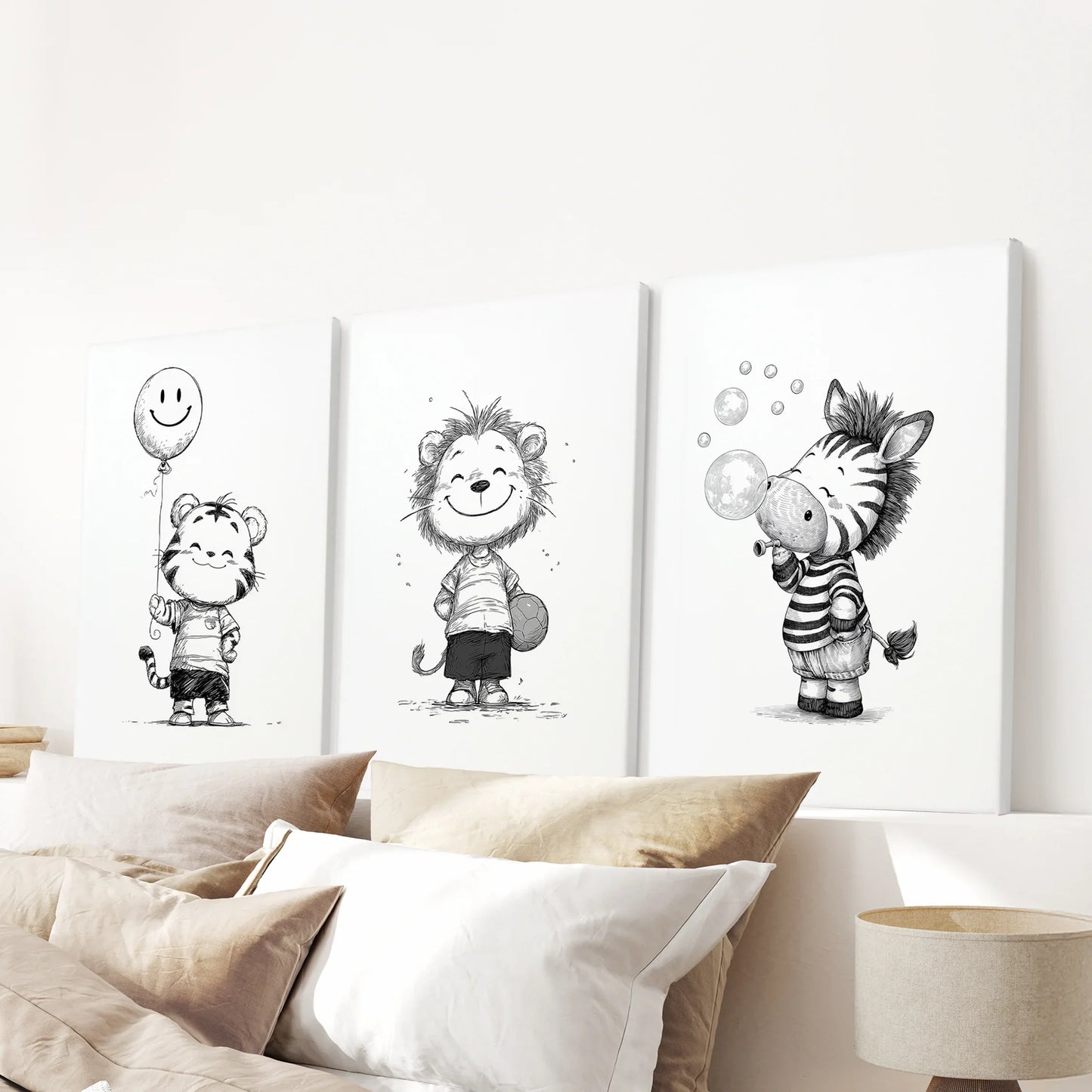 Safari Friends – Black & White Nursery Art Set (3 Prints)