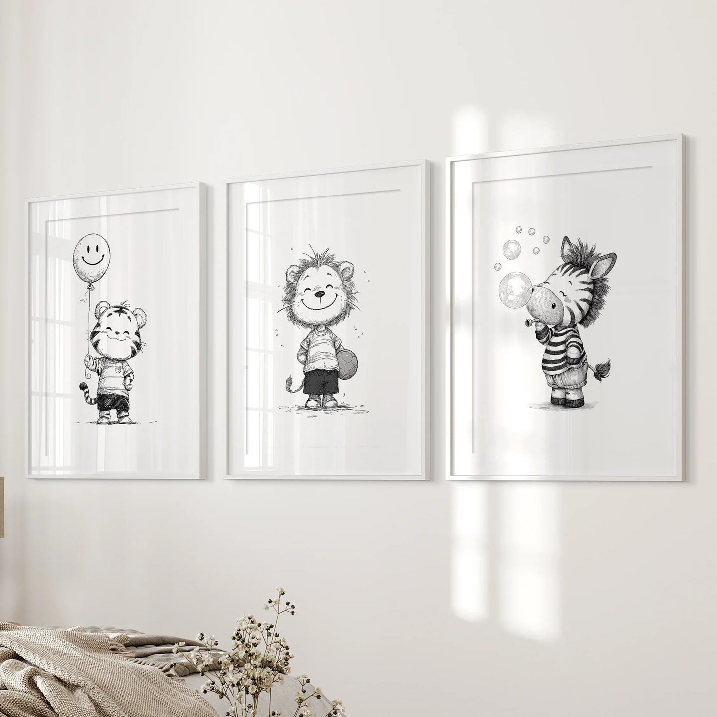 Safari Friends – Black & White Nursery Art Set (3 Prints)
