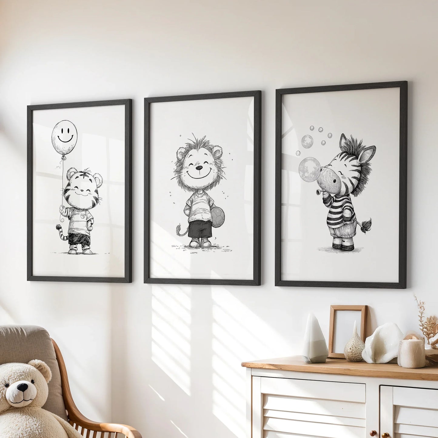 Safari Friends – Black & White Nursery Art Set (3 Prints)