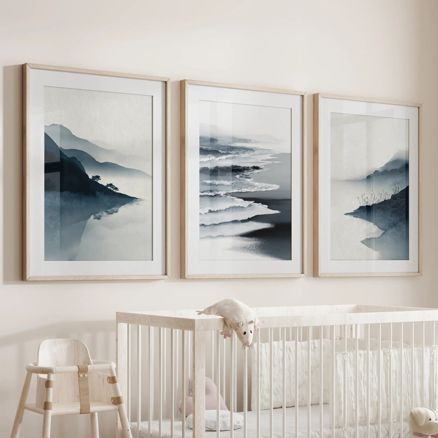 Minimalist Mountain Lake Set of 3 – Modern Landscape Wall Art