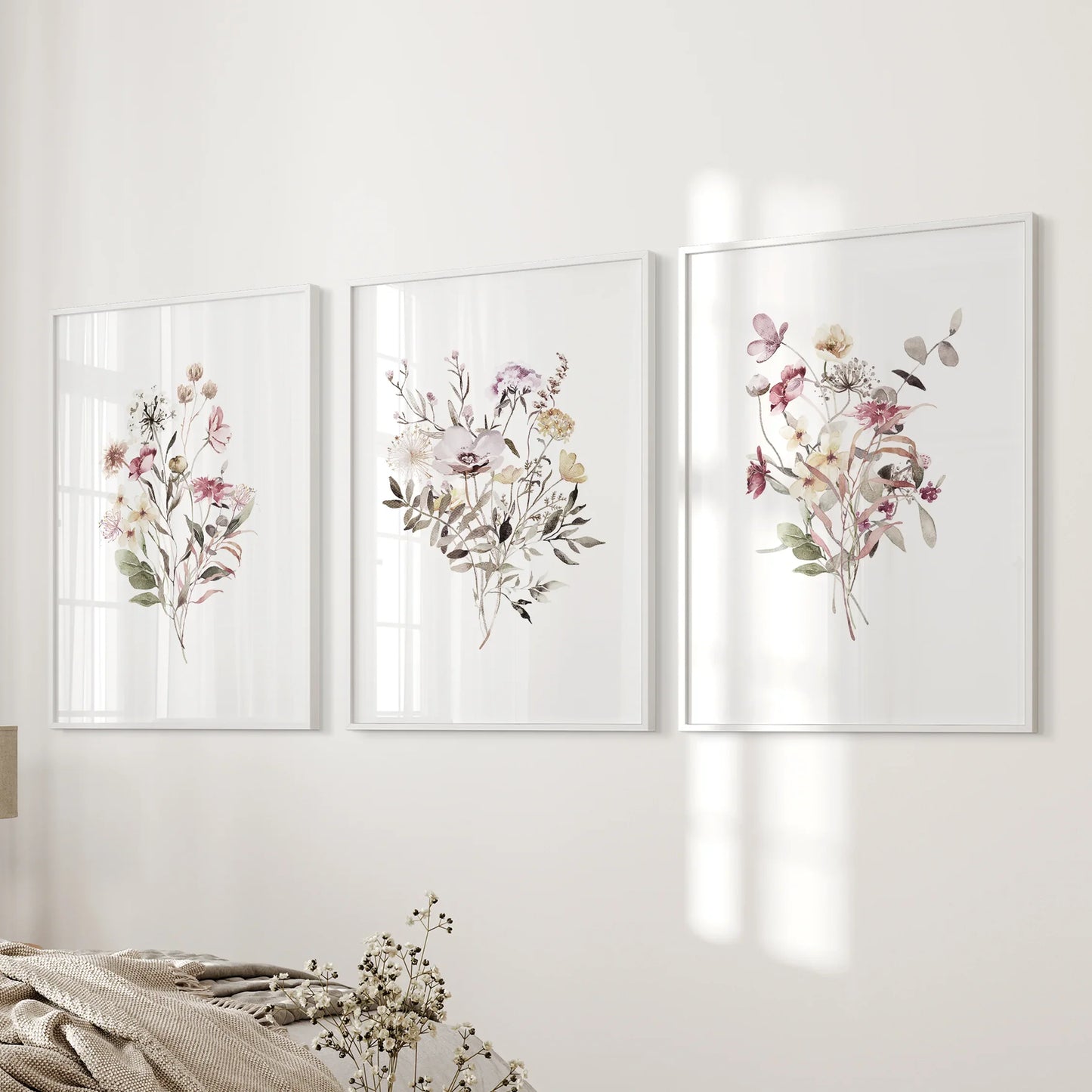 Whispering Wildflowers – Watercolor Botanical Set (3 Piece)