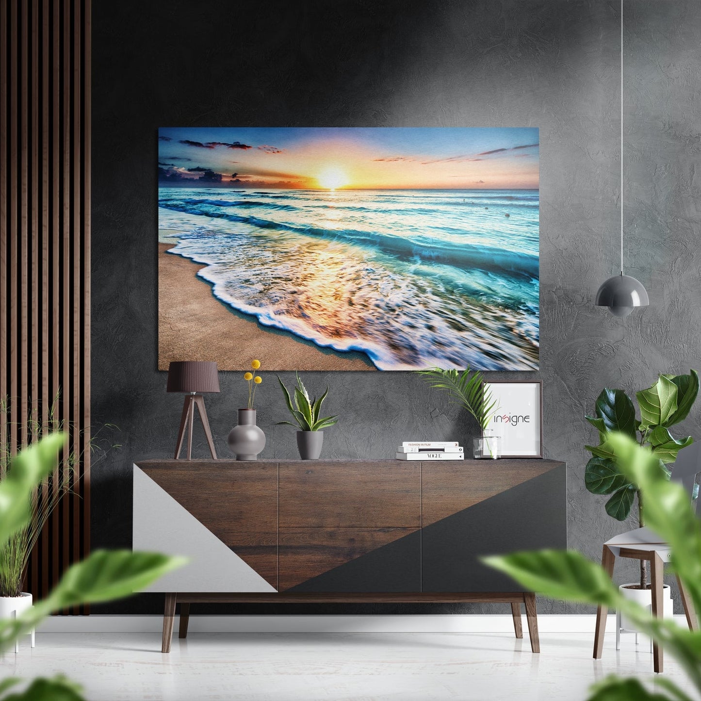 Sunset Shoreline – Brushed Aluminum Wall Art
